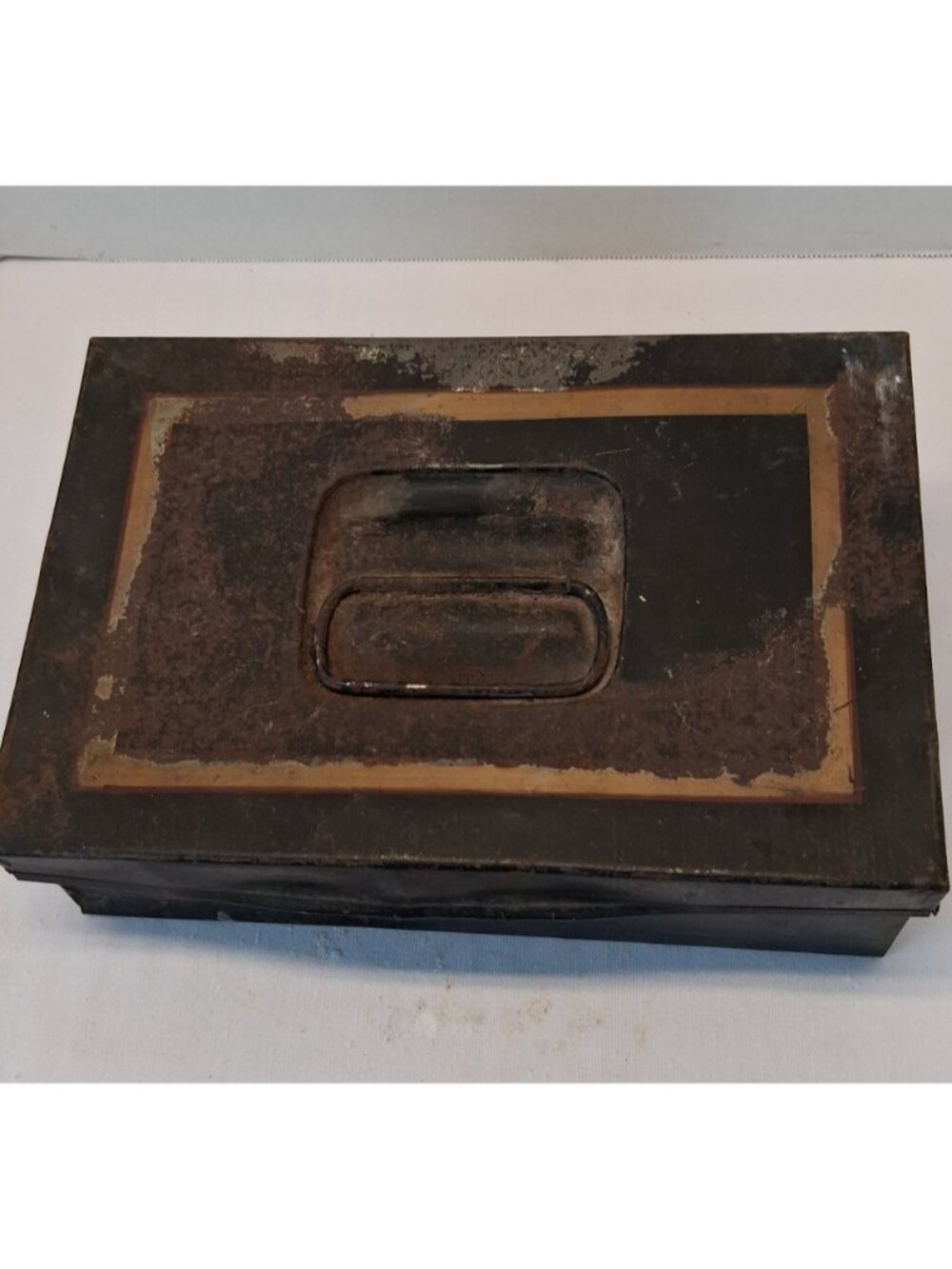 Antique Japanned Toleware Tinplate Steel Lock Box Primitive Document Box 1890s